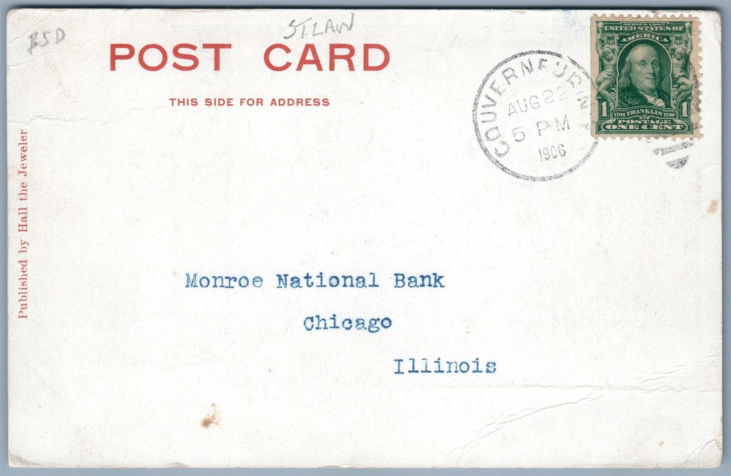 GOUVERNEUR NY MAIN STREET 1906 UNDIVIDED ANTIQUE POSTCARD