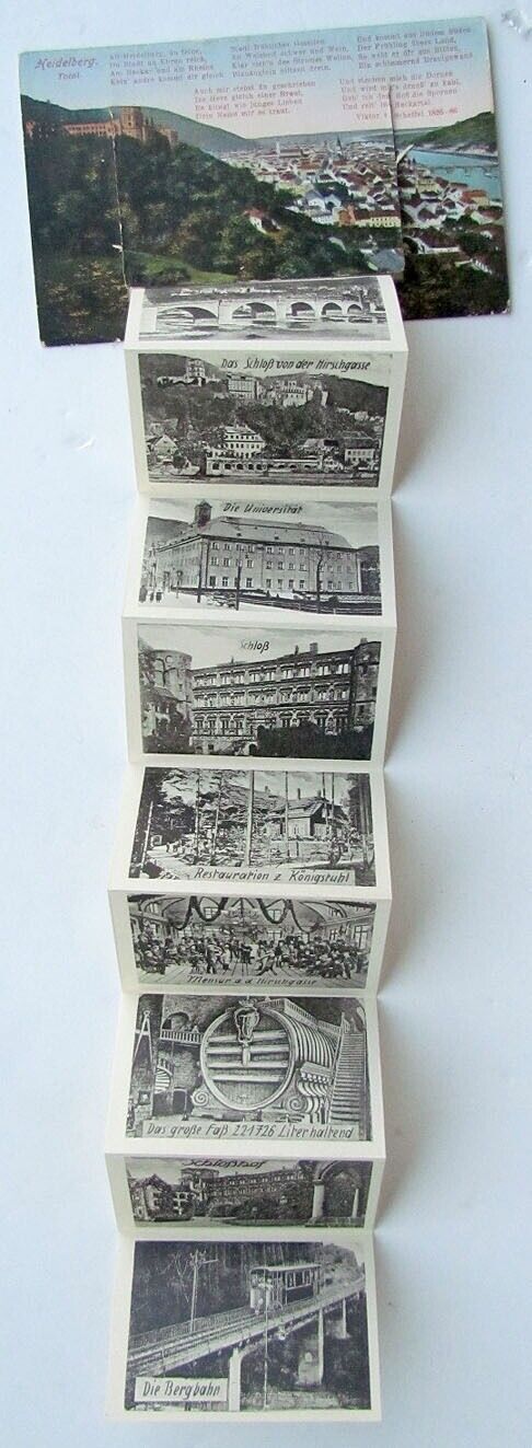 ANTIQUE GERMAN FOLDING POSTCARD VIEWS OF HEIDELBERG GERMANY