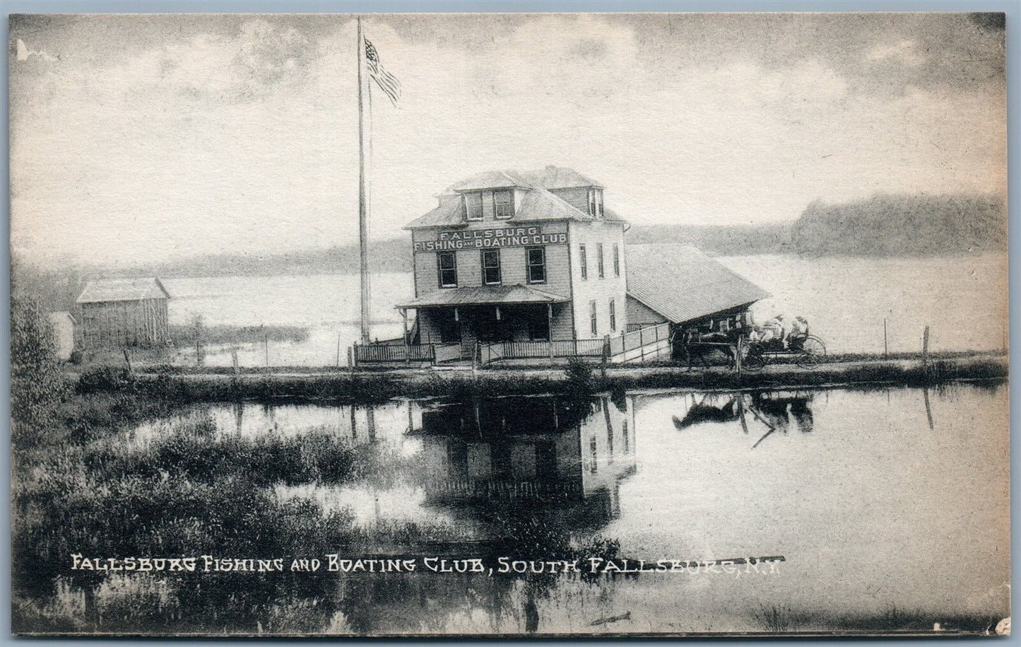 SOUTH FALLSBURG NY FISHING & BOATING CLUB ANTIQUE POSTCARD