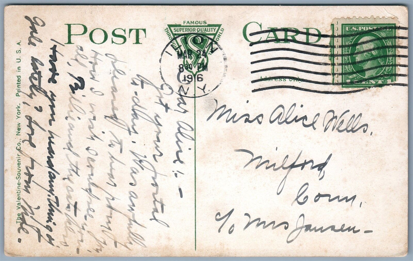 ILION NY NEW HIGH SCHOOL 1916 ANTIQUE POSTCARD