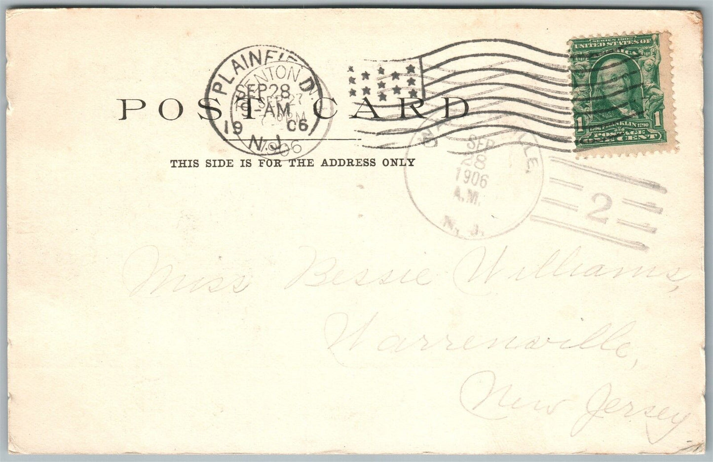 TRENTON NJ GREETINGS GIRLS CRESCENT MOON 1906 UNDIVIDED ANTIQUE POSTCARD