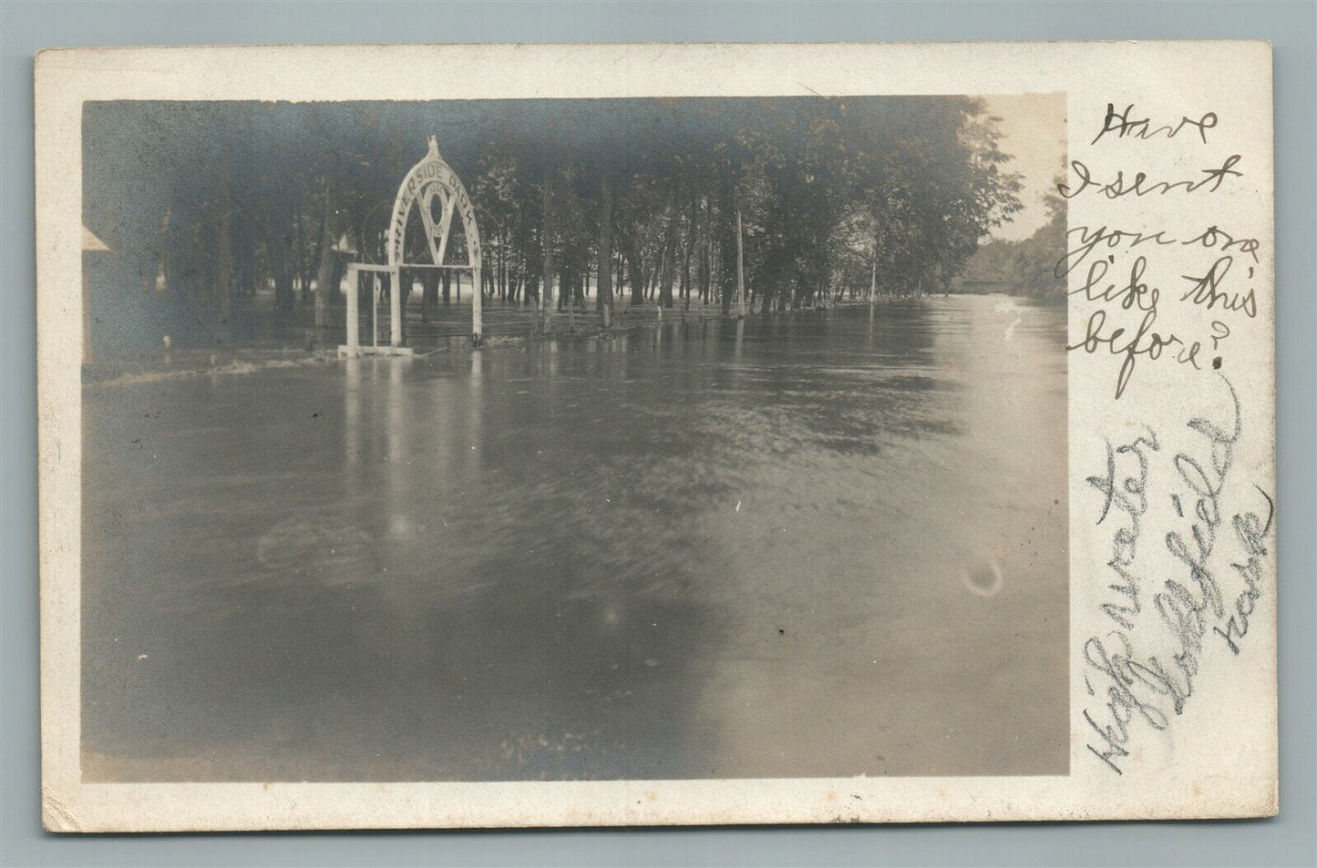 GOLDFIELD IA RIVERSIDE PARK FLOOD 1908 ANTIQUE REAL PHOTO POSTCARD RPPC