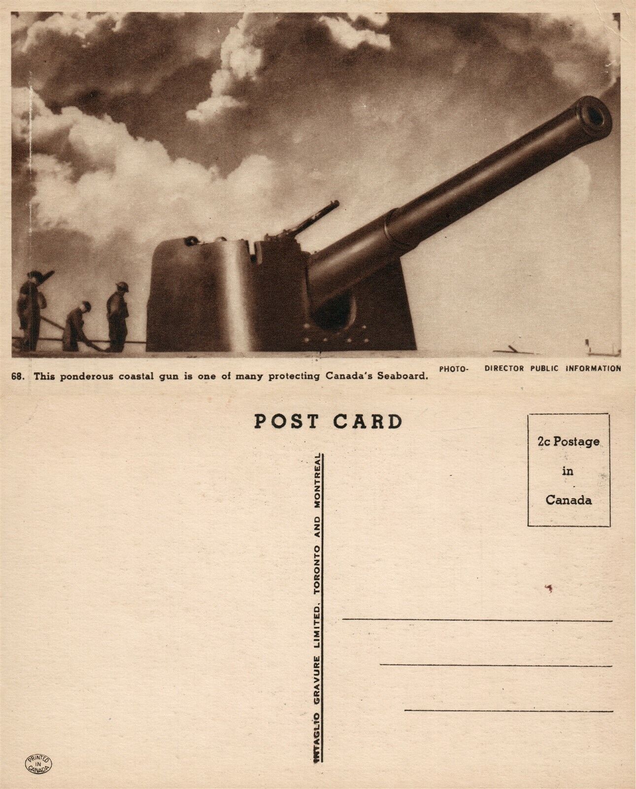 CANADIAN ARTILLERY PONDEROUS COASTAL GUN WWI ANTIQUE FRENCH POSTCARD
