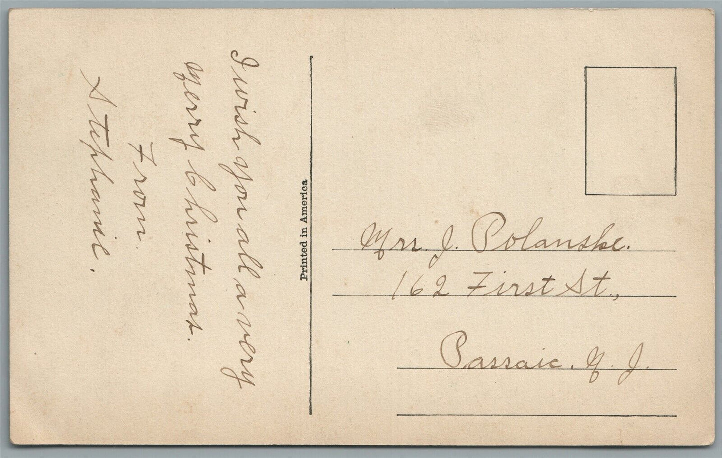 DECORATING CHRISTMAS TREE ANTIQUE REAL PHOTO POSTCARD RPPC w/GREETING in POLISH