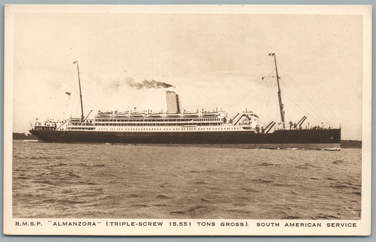 STEAMSHIP R.M.S.P. ALMANZORA SOUTH AMERICAN SERVICE ANTIQUE POSTCARD
