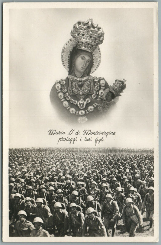 ITALIAN SOLDIERS w/ MADONNA MONTEVERGINE ICON ANTIQUE REAL PHOTO POSTCARD RPPC