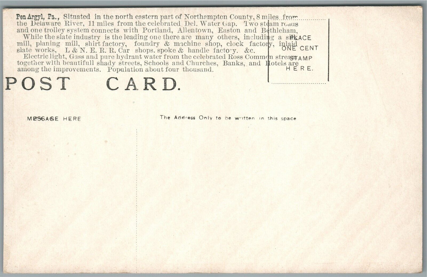 PEN ARGYL PA MINING OF ROOFING SLATE ANTIQUE POSTCARD