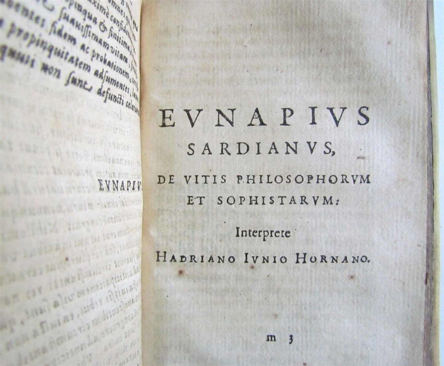 1596 LIVES of PHILOSOPHERS antique VELLUM PLANTIN PRESS Diogenes Eunapius