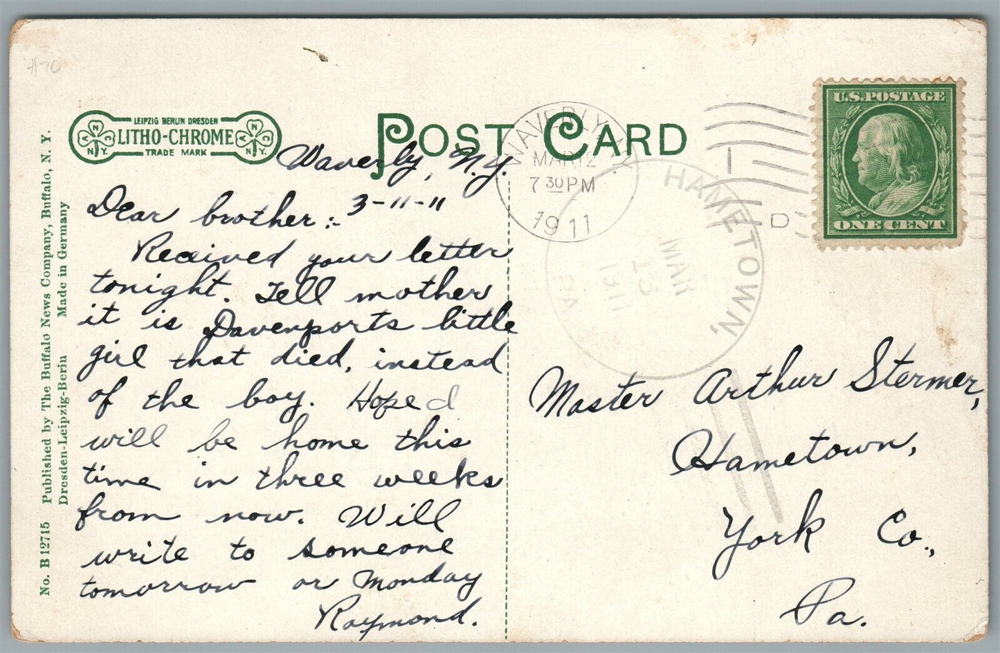 WAVERLY NY RAILROAD STATION RAILWAY TRAIN DEPOT ANTIQUE POSTCARD