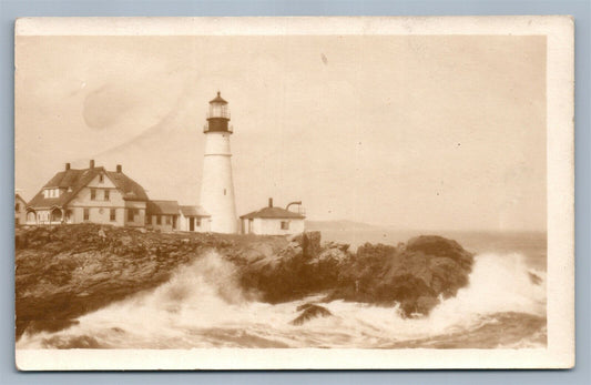 PORTLAND HEAD ME LIGHTHOUSE ANTIQUE REAL PHOTO POSTCARD RPPC