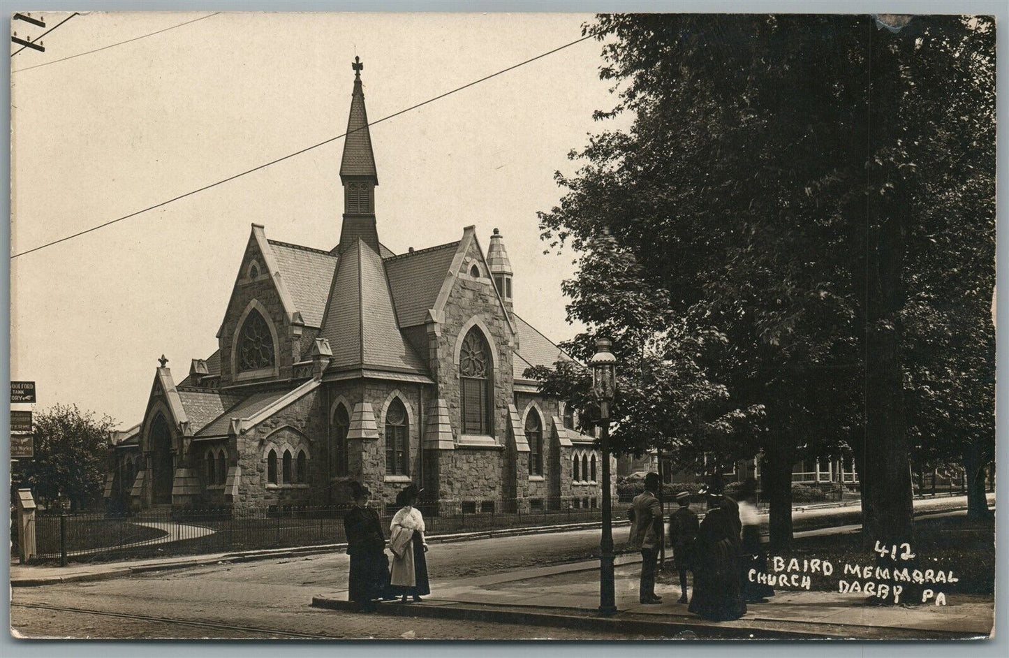 DARBY PA BAIRD MEMORIAL CHURCH ANTIQUE REAL PHOTO POSTCARD RPPC