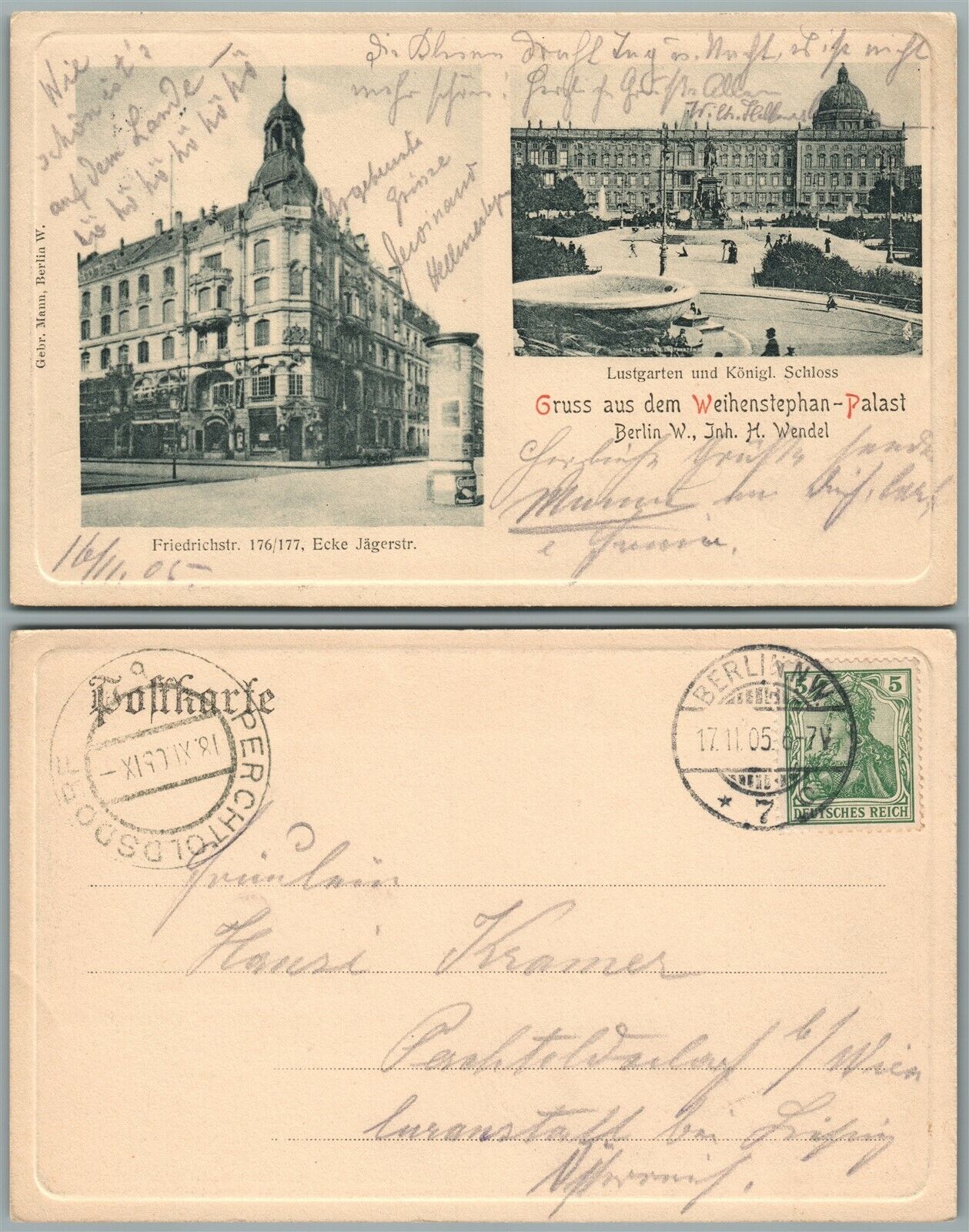 BERLIN GERMANY FRIEDRICHSTRASSE ANTIQUE POSTCARD w/ stamp