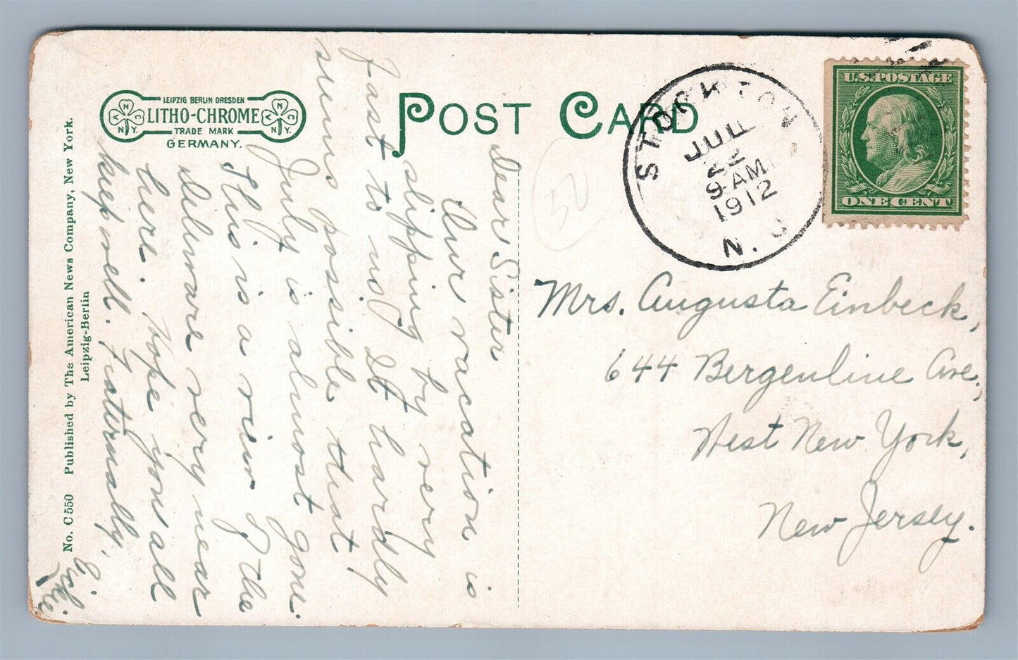 LAMBERTVILLE NJ DELAWARE RIVER ANTIQUE POSTCARD