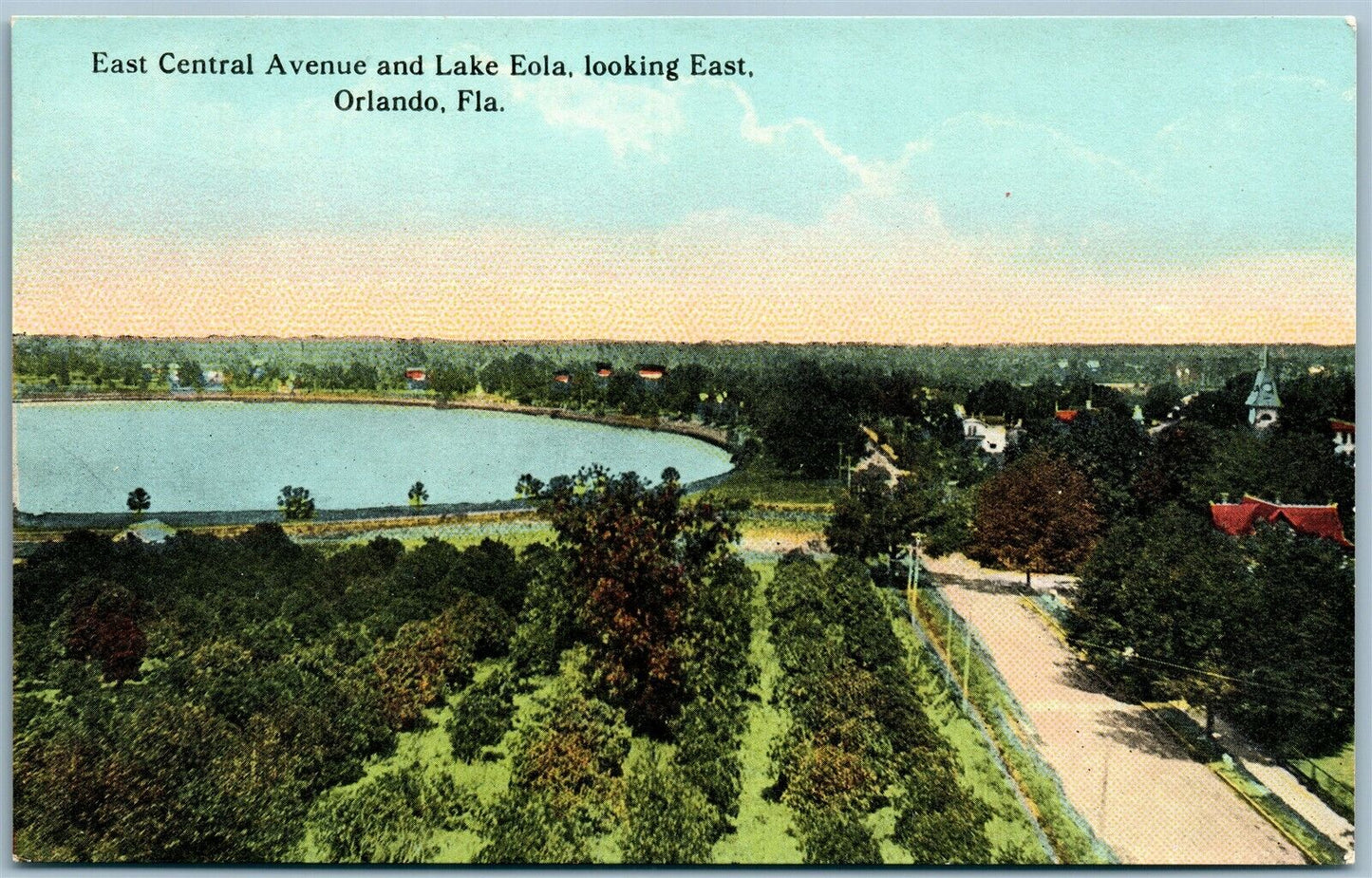 ORLANDO FL EAST CENTRAL AVE. & LAKE EOLA ANTIQUE POSTCARD