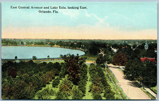 ORLANDO FL EAST CENTRAL AVE. & LAKE EOLA ANTIQUE POSTCARD