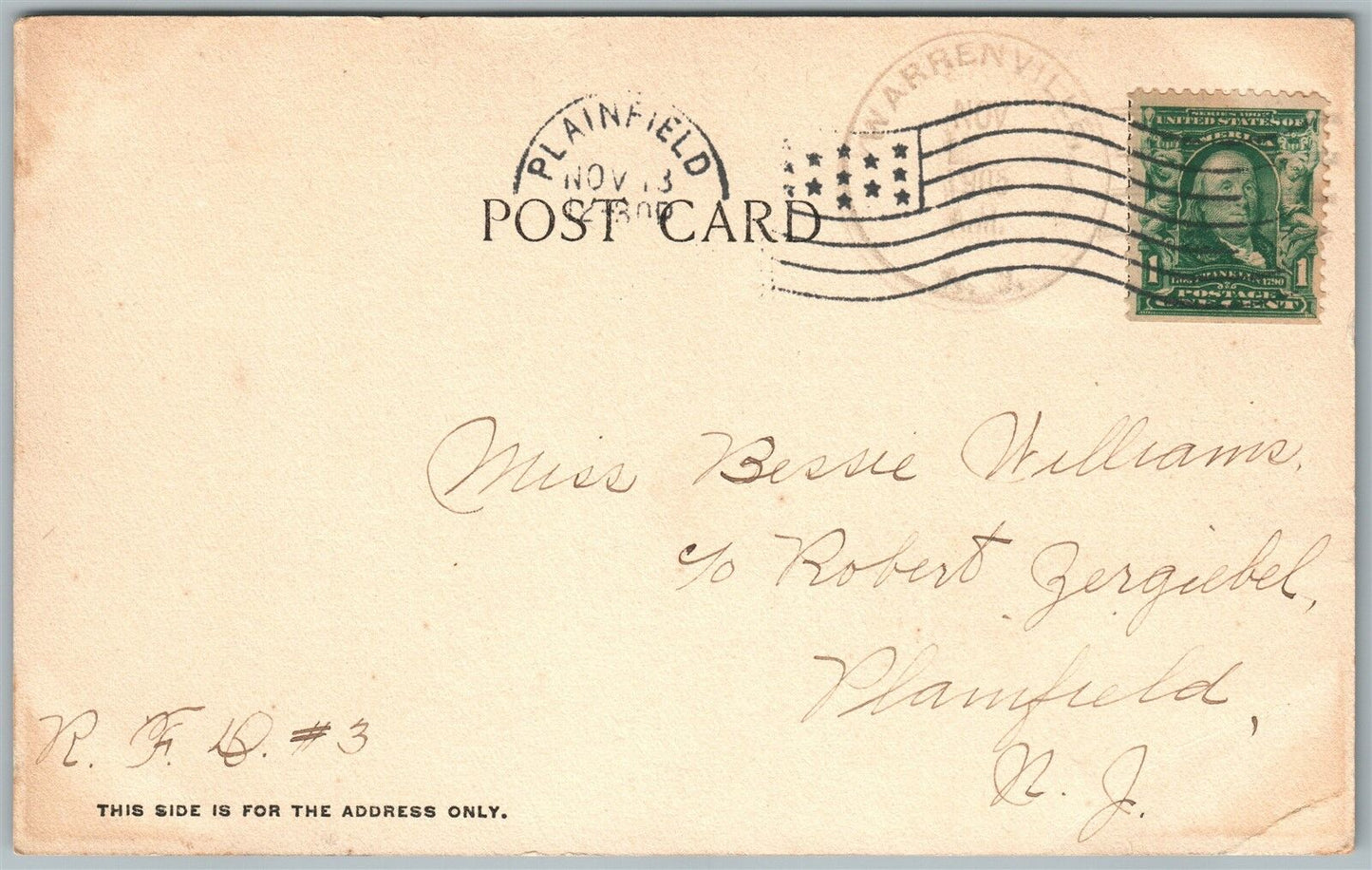 PLAINFIELD NJ WEST FRONT STREET FROM PARK AVENUE 1905 UNDIVIDED ANTIQUE POSTCARD