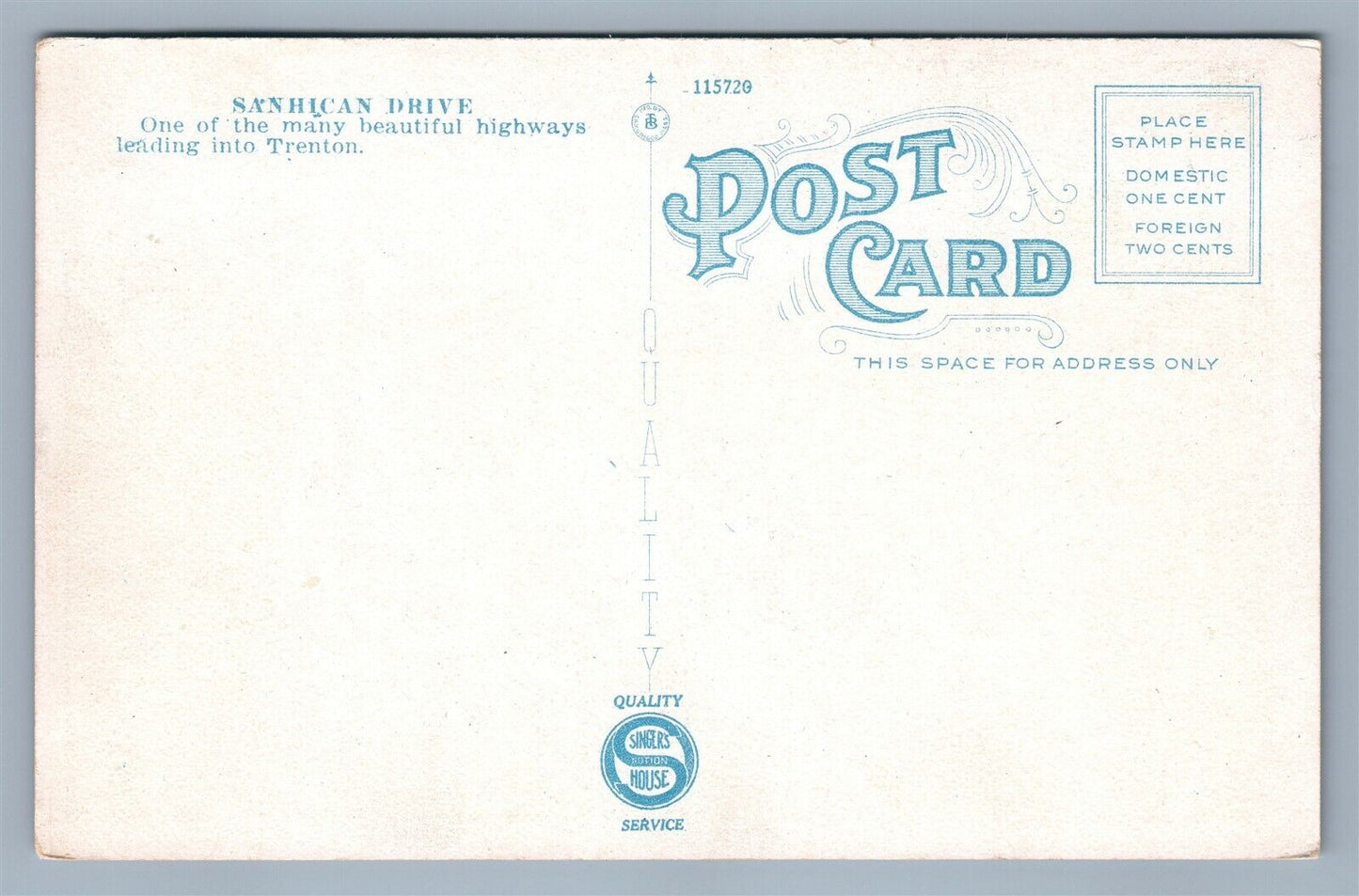 TRENTON NJ SANHICAN DRIVE ANTIQUE POSTCARD