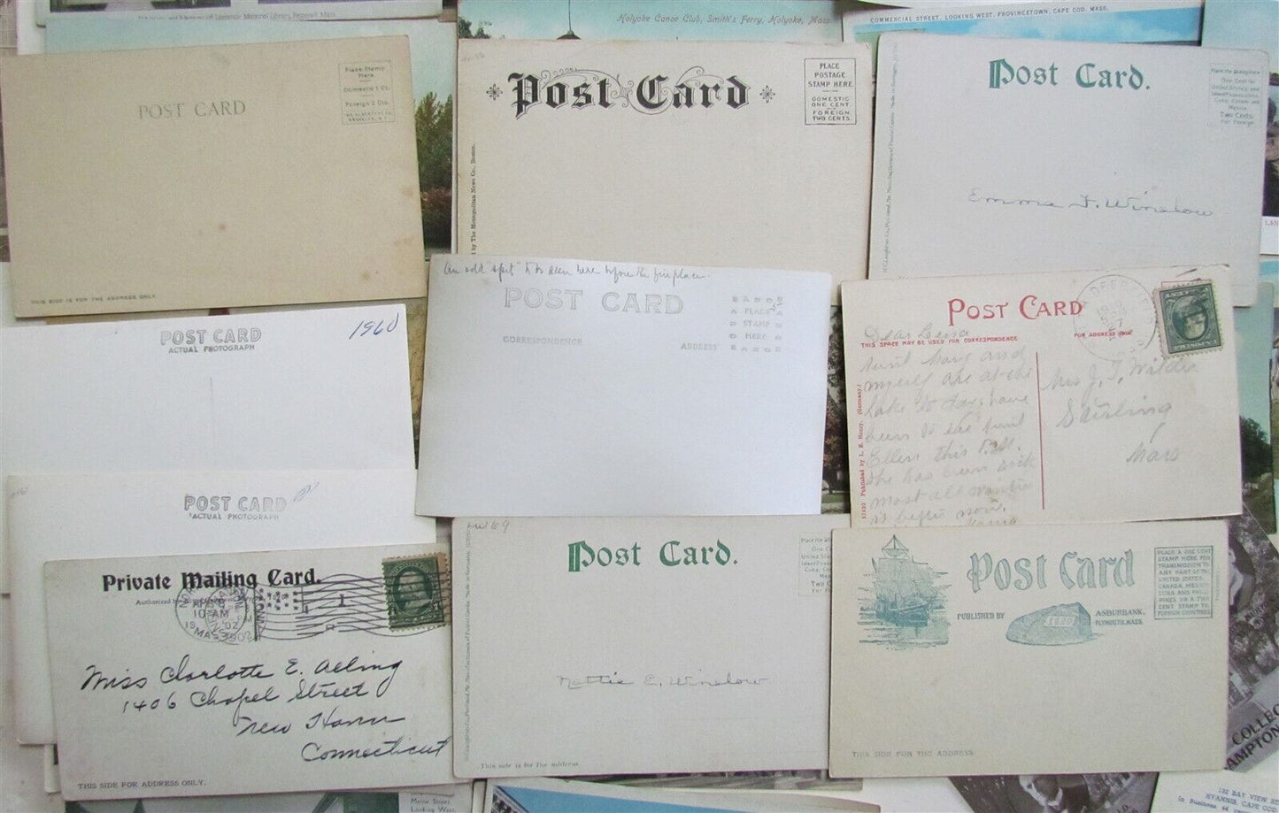 MASSACHUSETTS lot of 48 MA ANTIQUE POSTCARDS