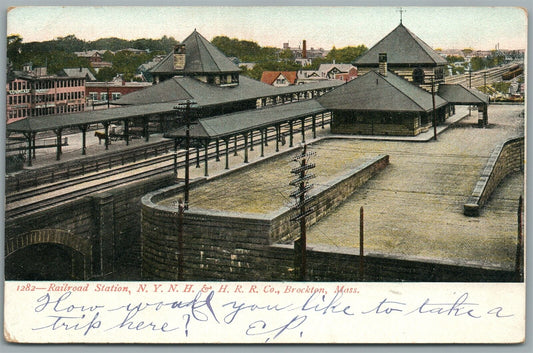 BROCKTON MA RAILROAD DEPOT RAILWAY TRAIN STATION ANTIQUE POSTCARD