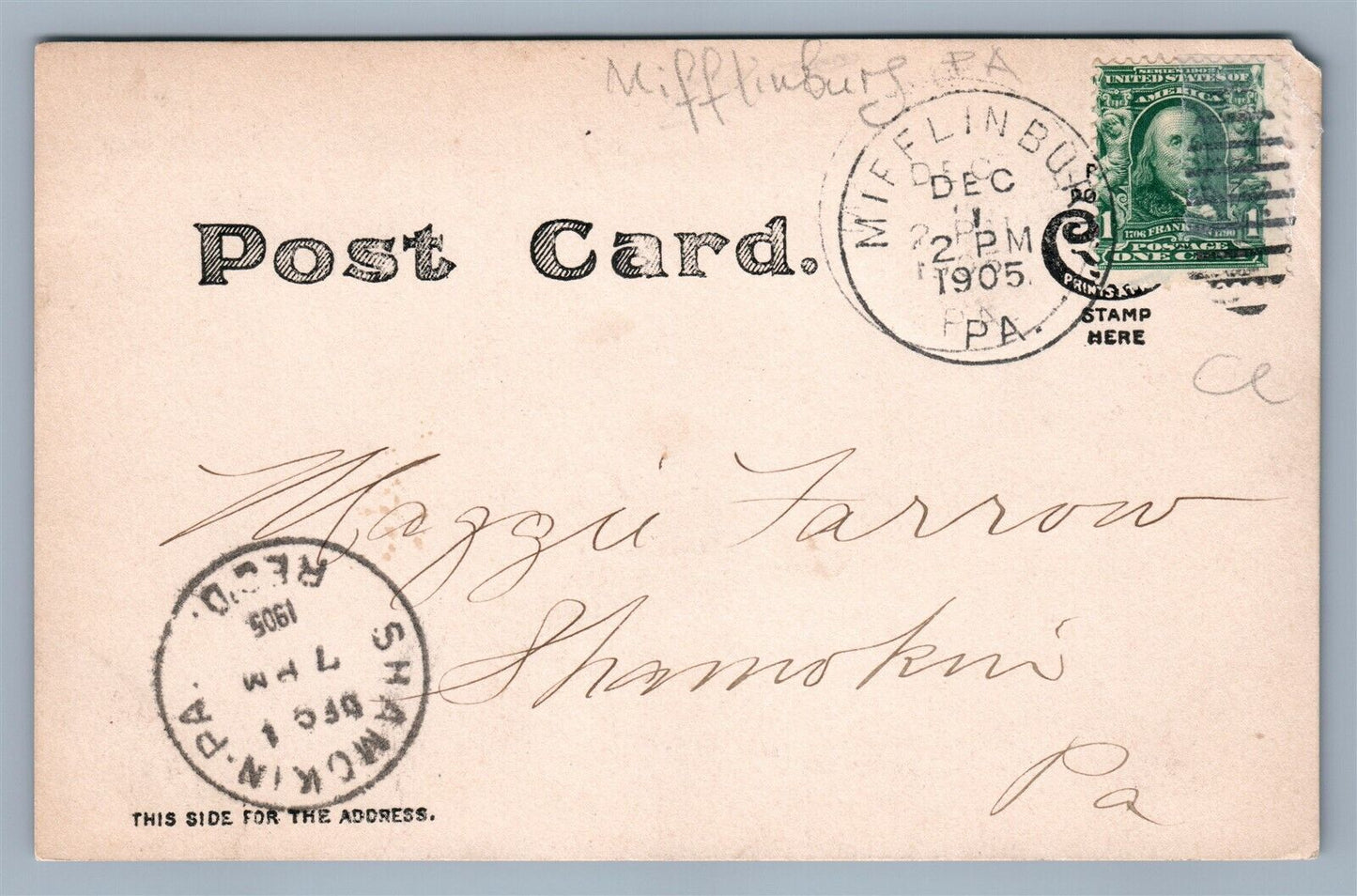 MIFFLINBURG PA MARKET STREET EAST ANTIQUE REAL PHOTO POSTCARD RPPC