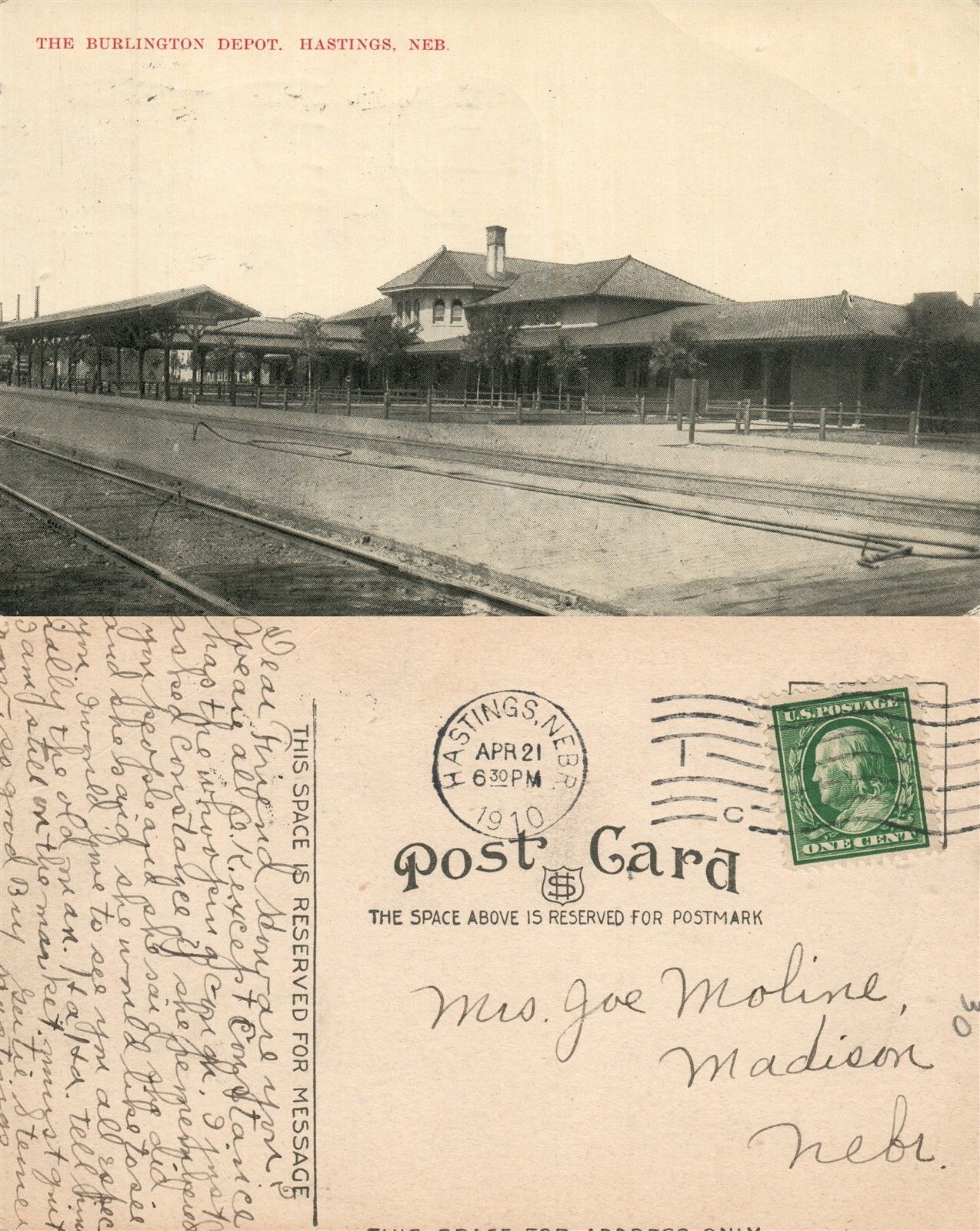 HASTINGS NE BURLINGTON RAILWAY STATION 1915 ANTIQUE POSTCARD RAILROAD DEPOT