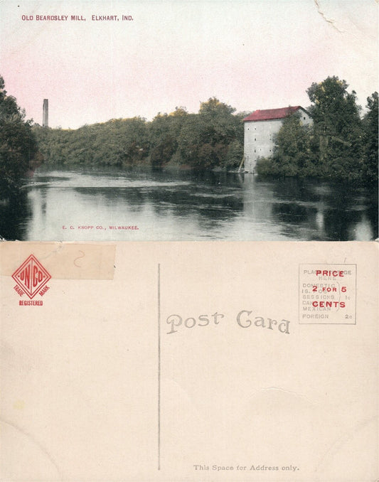 ELKHART IND. OLD BEARDSLEY MILL ANTIQUE POSTCARD