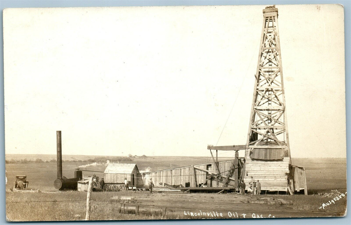 LINCOLNVILLE NE OIL WELL ANTIQUE REAL PHOTO POSTCARD RPPC