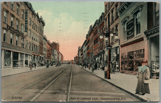 POUGHKEEPSIE NY MAIN STREET LOOKING EAST ANTIQUE POSTCARD JUDAICA HEBREW WRITING