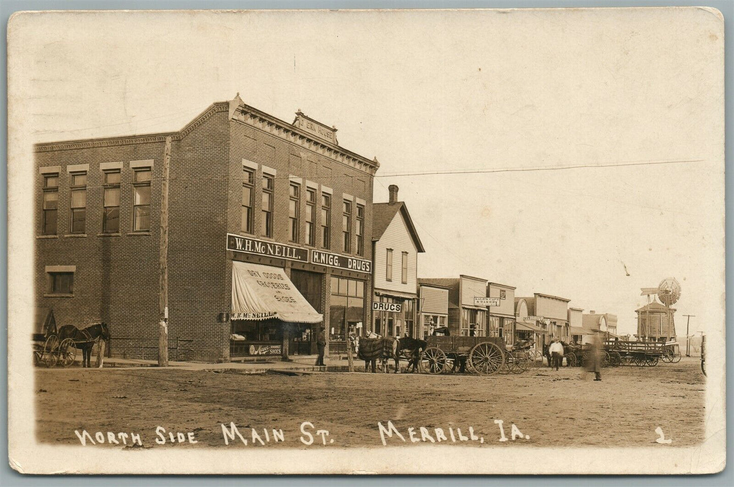 MERRILL IA MAIN STREET ANTIQUE REAL PHOTO POSTCARD RPPC