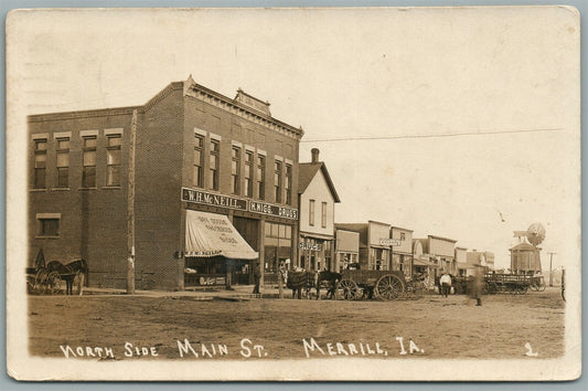 MERRILL IA MAIN STREET ANTIQUE REAL PHOTO POSTCARD RPPC