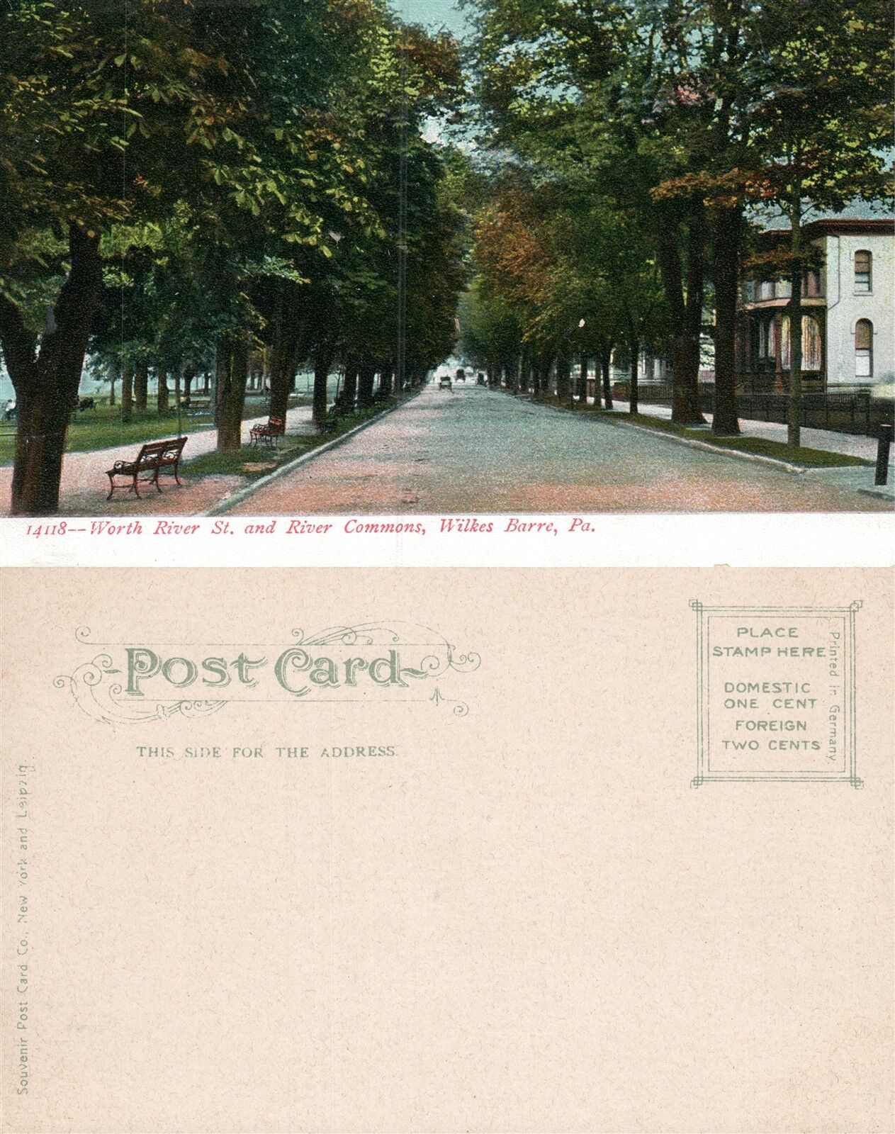 WILKES-BARRE PA WORTH RIVER STREET & RIVER COMMONS ANTIQUE UNDIVIDED POSTCARD