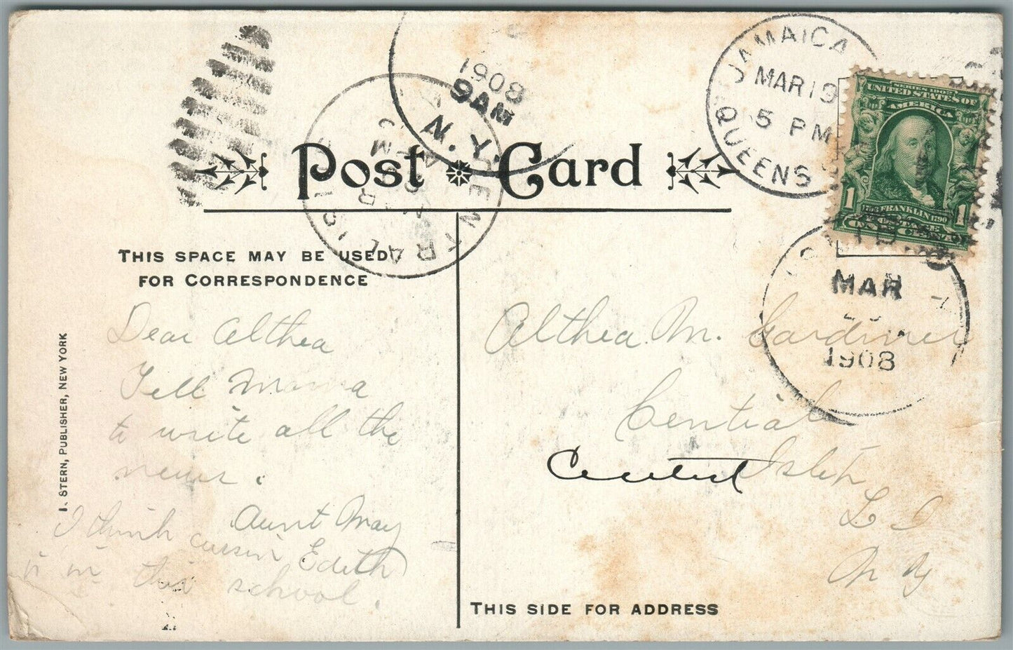 HOLLIS LONG ISLAND NY PUBLIC SCHOOL ANTIQUE POSTCARD