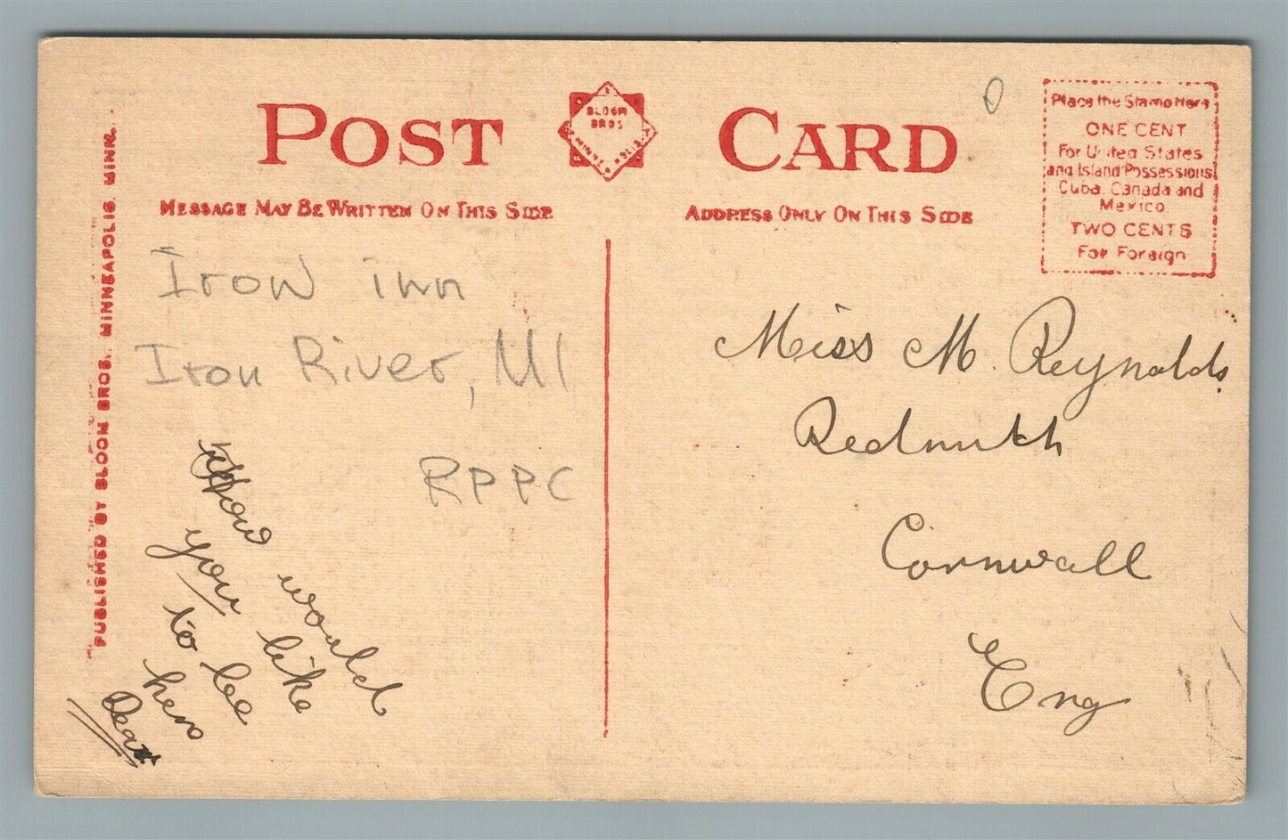 IRON RIVER MI IRON INN ANTIQUE REAL PHOTO POSTCARD RPPC
