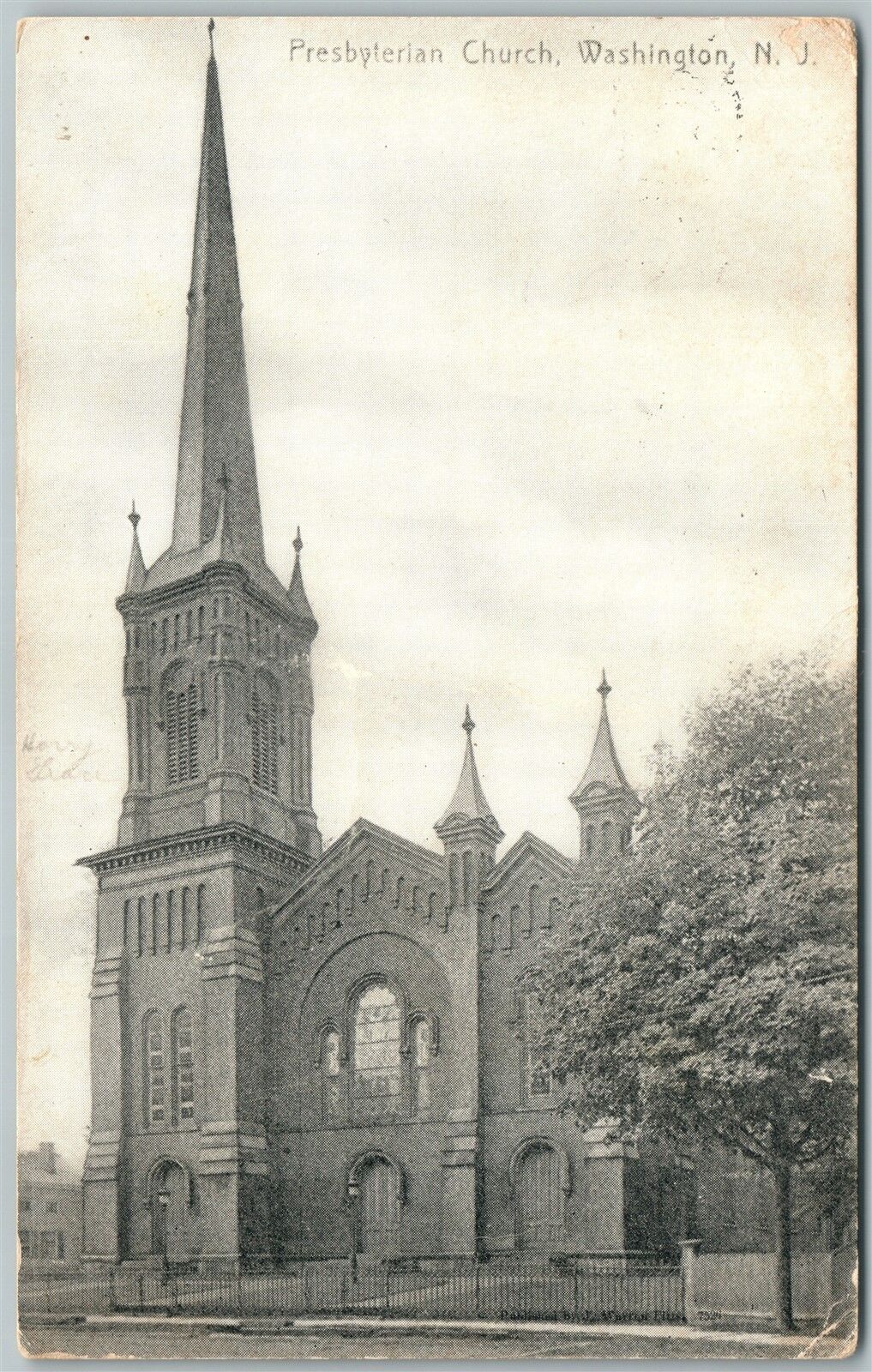 WASHINGTON NJ PRESBYTERIAN CHURCH 1908 ANTIQUE POSTCARD