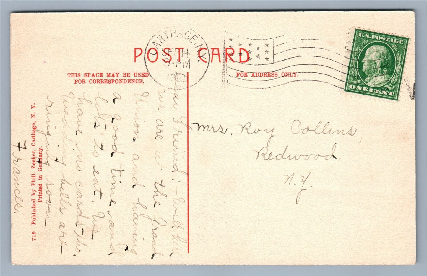 CARTHAGE NY HIGH WATER ANTIQUE POSTCARD