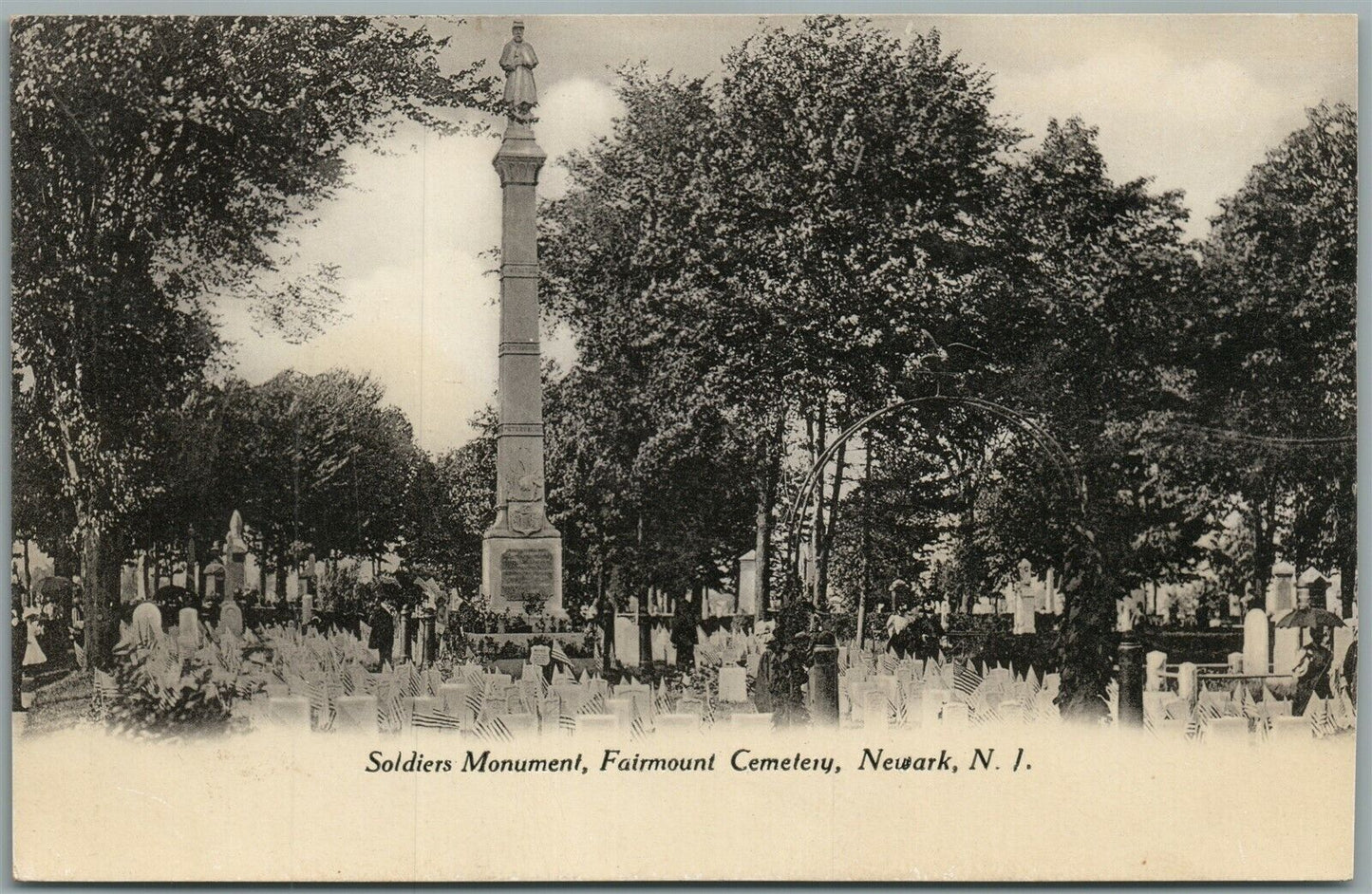 NEWARK NJ SOLDIERS MONUMENT FAIRMOUNT CEMETERY ANTIQUE POSTCARD
