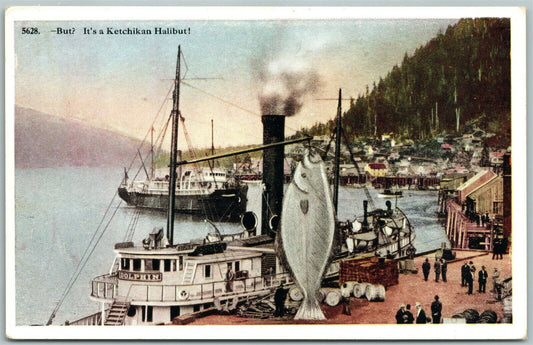 KETCHIKAN AK HALIBUT VINTAGE POSTCARD FISHING INDUSTRY