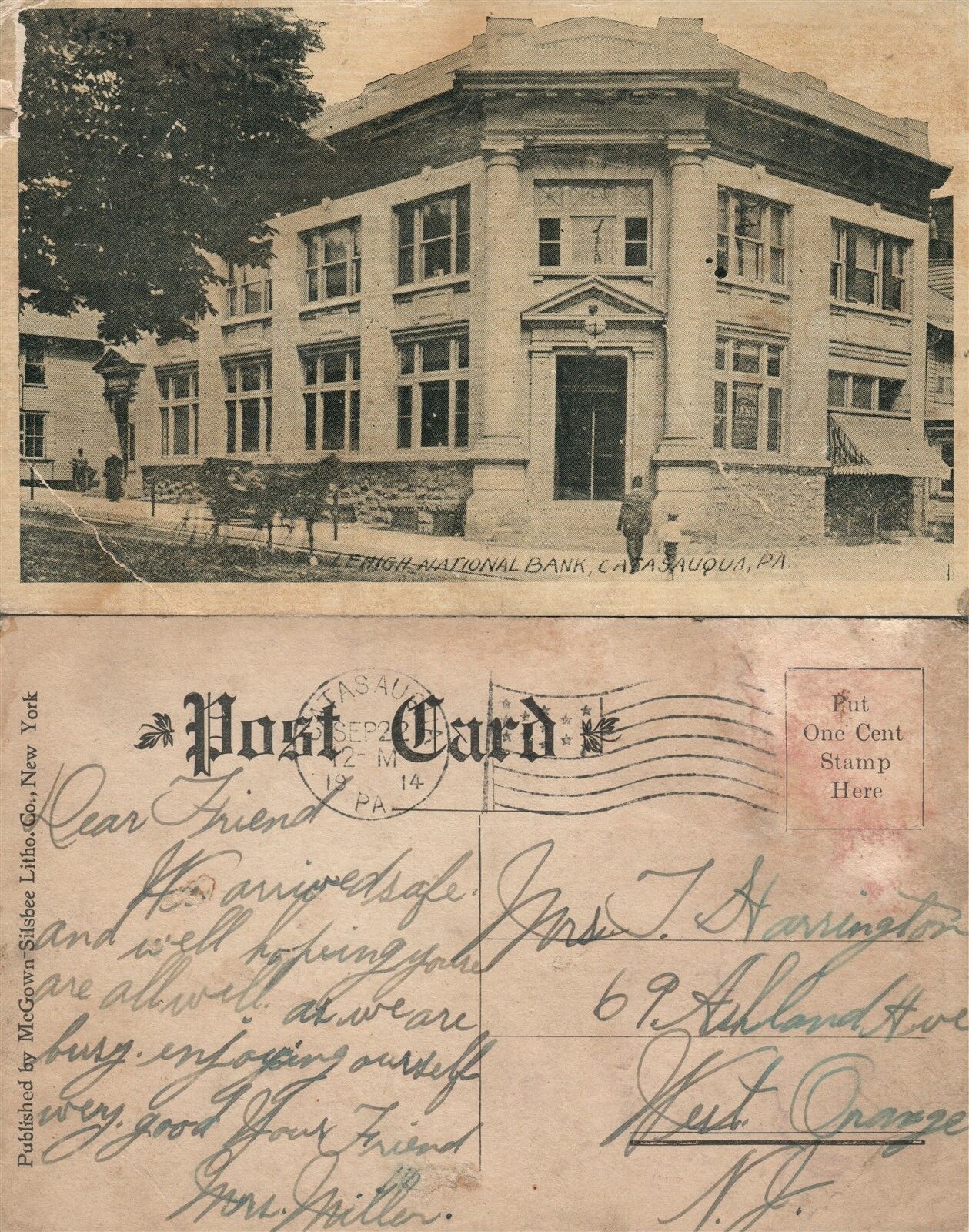 CATASAUQUA PA LEHIGH NATIONAL BANK 1914 ANTIQUE POSTCARD
