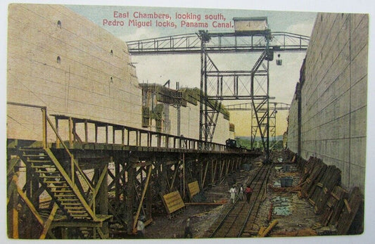 VINTAGE POSTCARD EAST CHAMBERS PEDRO MIGUEL LOCKS CANAL ZONE PANAMA ANCON CANCEL