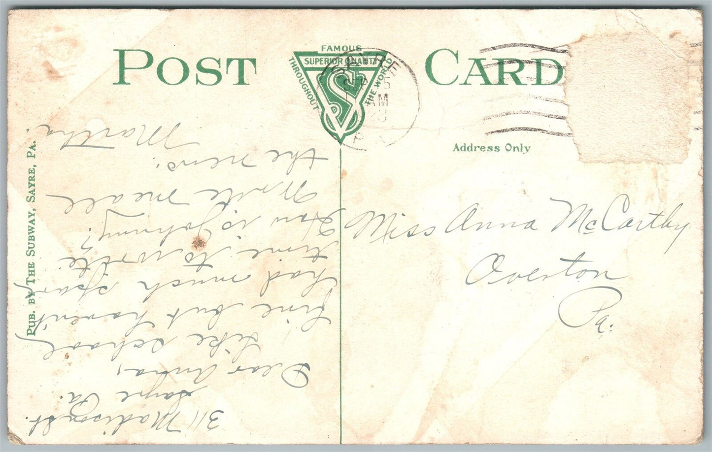 SAYRE PA TROLLEY BRIDGE & SPRING CORNERS ANTIQUE POSTCARD railroad railway