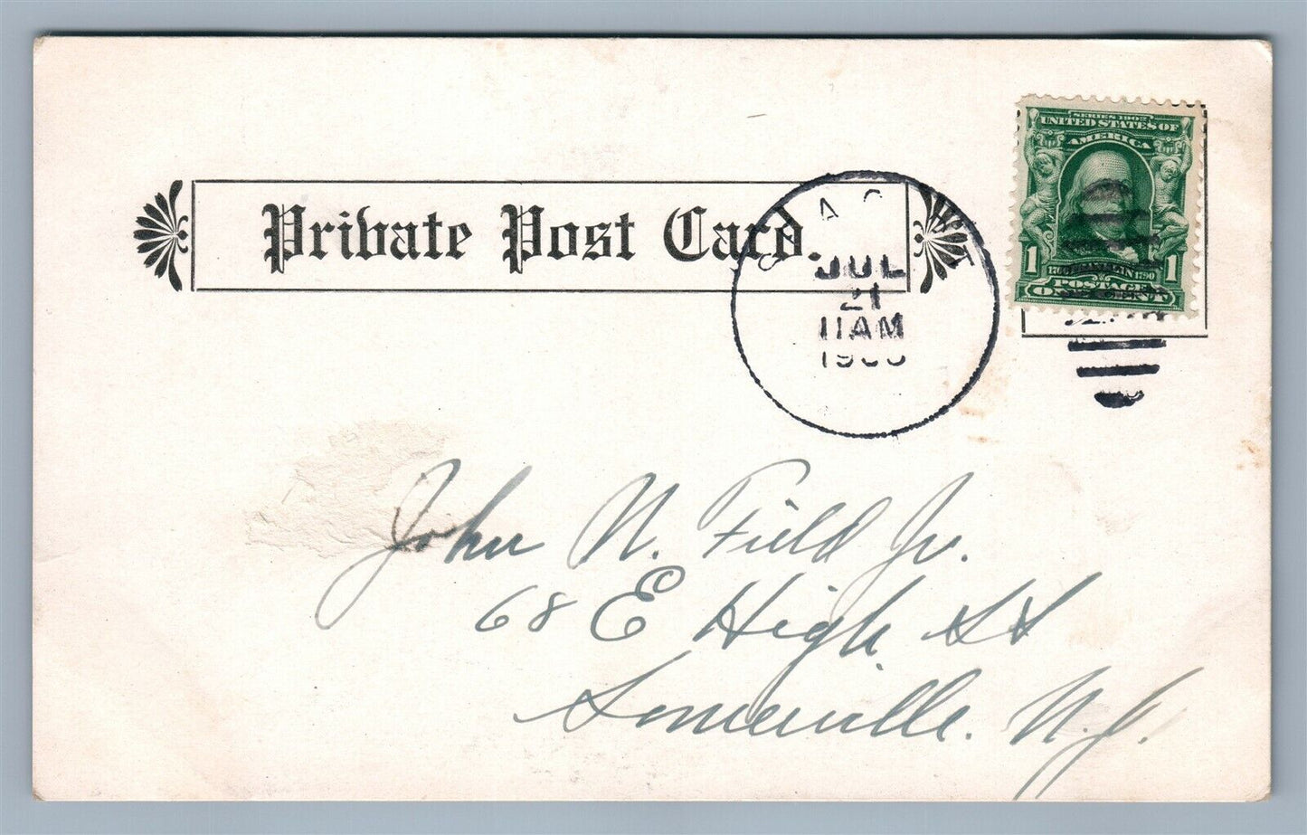 SEA GIRT NJ SUNSET GUN ANTIQUE POSTCARD w/ CORK CANCEL