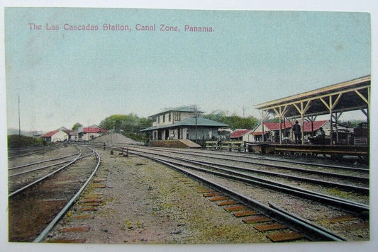 VINTAGE POSTCARD - LAS CASCADAS STATION CANAL ZONE PANAMA railroad RAILWAY train