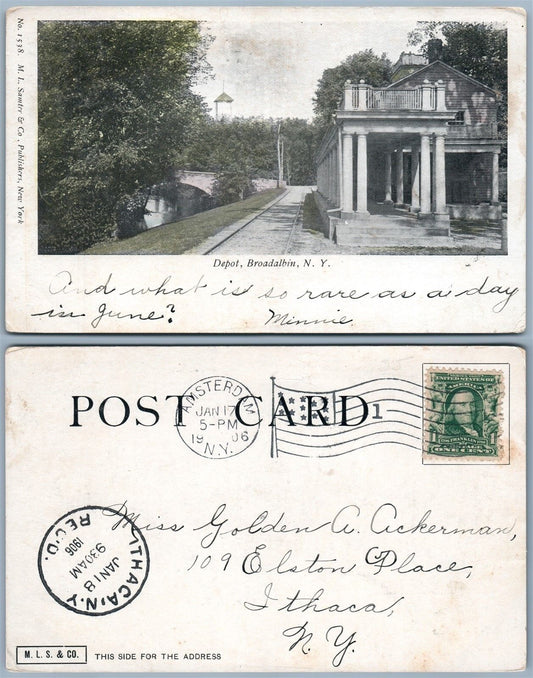 BROADALBIN N.Y. RAILROAD DEPOT 1906 UNDIVIDED ANTIQUE POSTCARD RAILWAY STATION