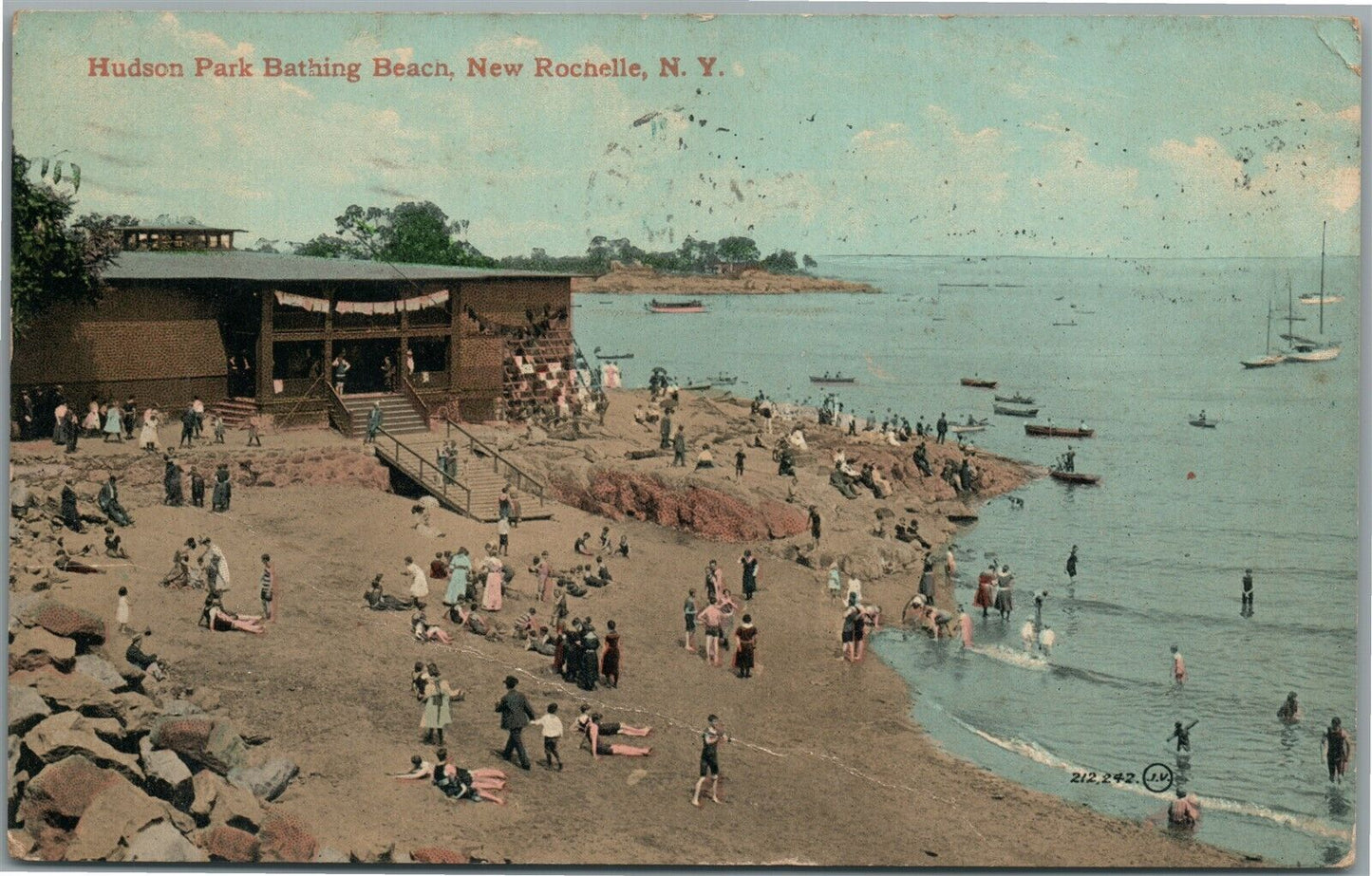 NEW ROCHELLE NY HUDSON PARK BATHING BEACH ANTIQUE POSTCARD