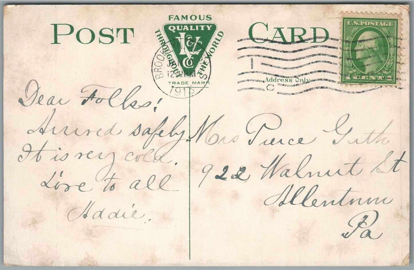 BROOKLYN NY PUBLIC LIBRARY PROSPECT PARK BRANCH ANTIQUE POSTCARD