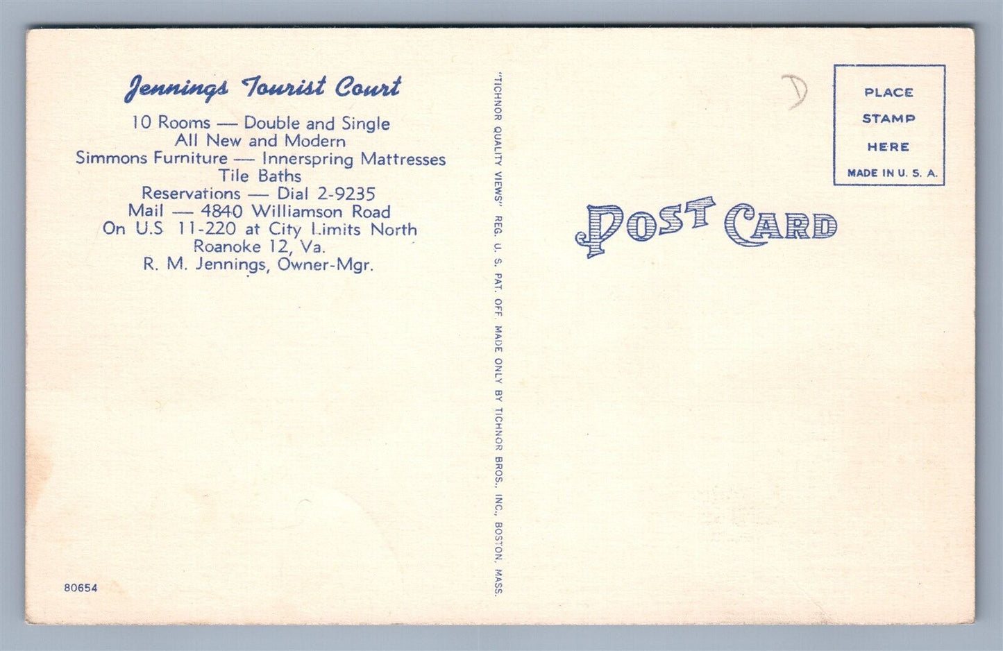 ROANOKE VA ESSO GAS STATION JENNINGS TOURIST COURT VINTAGE POSTCARD