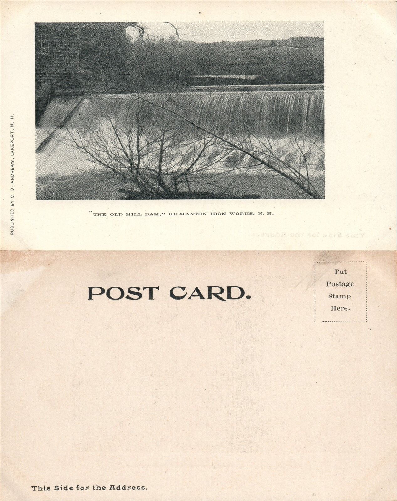 GILMANTON IRON WORKS N.H. OLD MILL DAM UNDIVIDED ANTIQUE POSTCARD