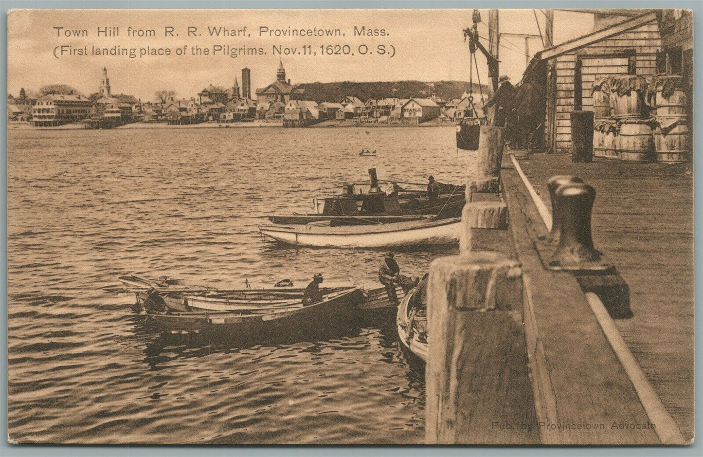 PROVINCETOWN MA TOWN HILL FROM RAILROAD WHARF ANTIQUE POSTCARD