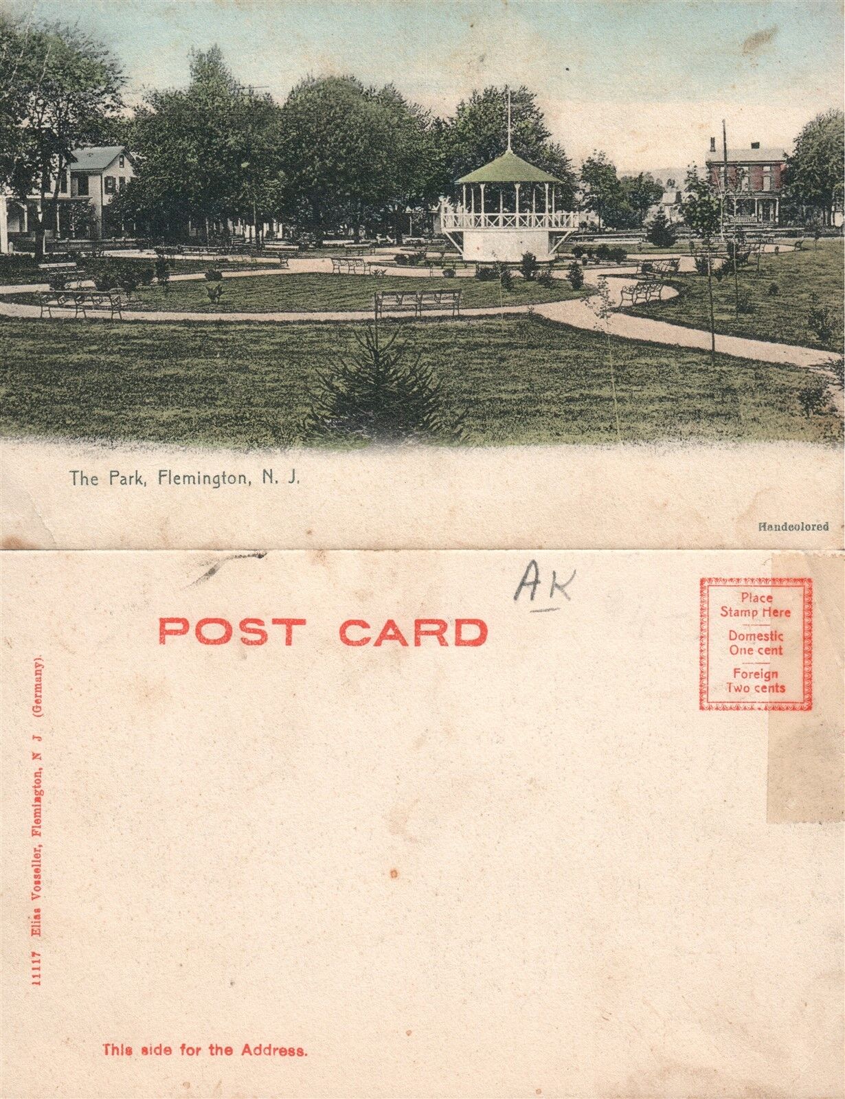 FLEMINGTON N.J. THE PARK UNDIVIDED ANTIQUE POSTCARD