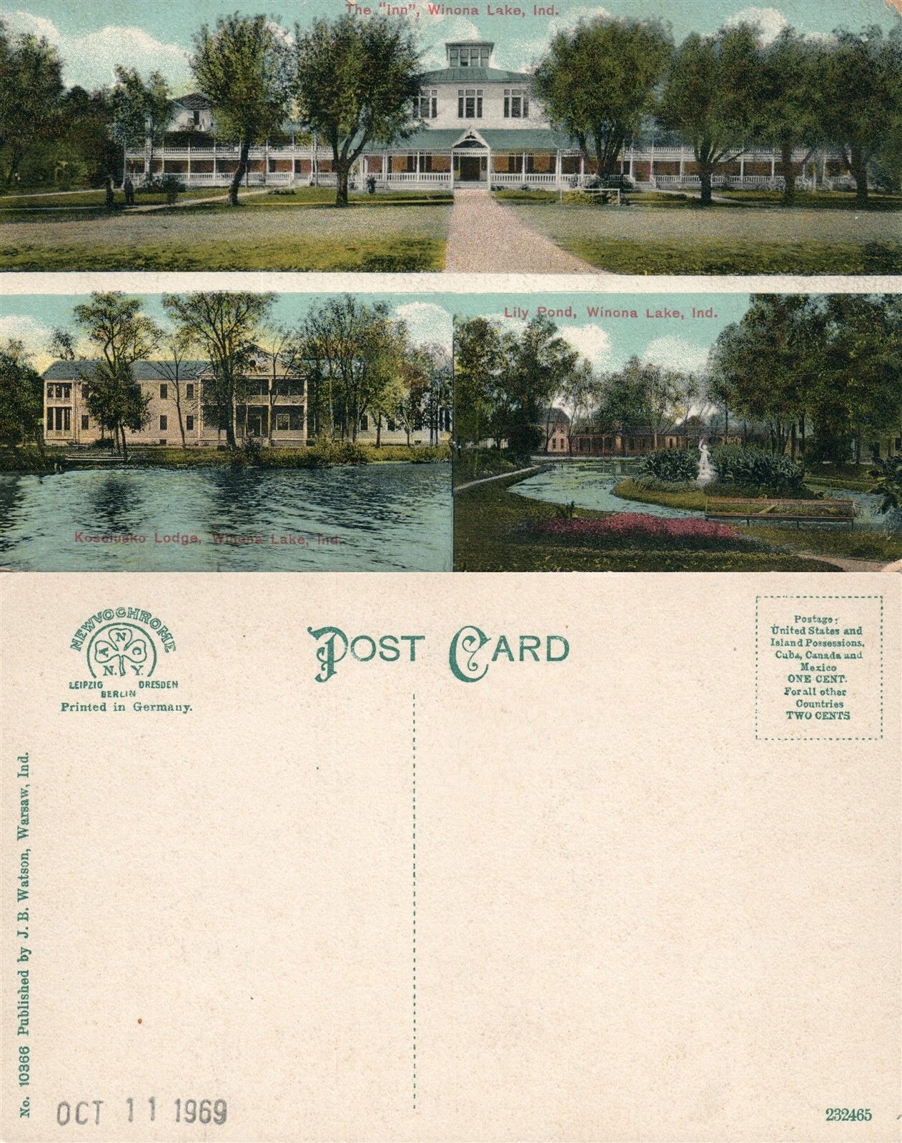WINONA LAKE IN THE INN 1969 VINTAGE POSTCARD hotel